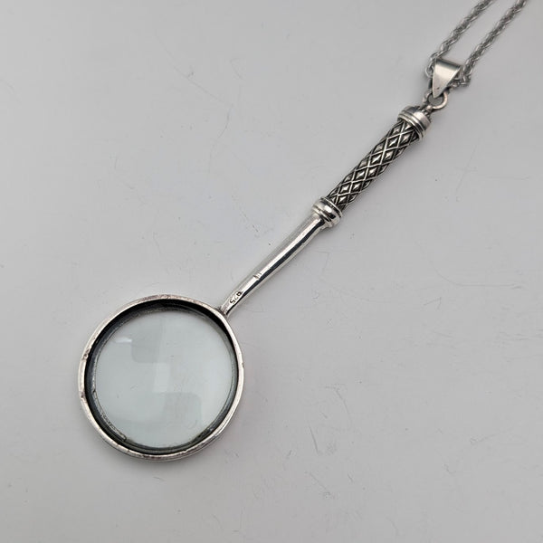Vintage sterling silver small magnifying glass pendant with necklace chain